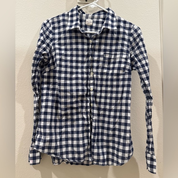 J. Crew Navy and White Classic TimelessGingham Plaid Small Button Down Shirt